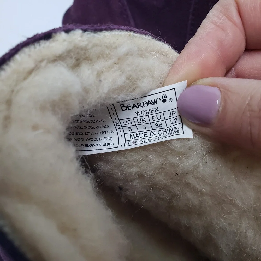 NWT‎ Bearpaw Boots Womens Size 5 Short Ankle Zip Fur Lined Winter Purple